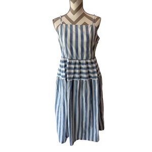 Universal Thread Blue White‎ Striped Dress, Size Large, Cotton Tiered Sun Dress